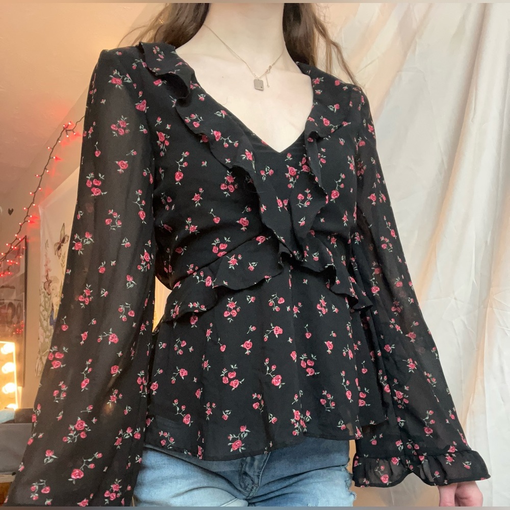 H&M Black Ruffle Top
